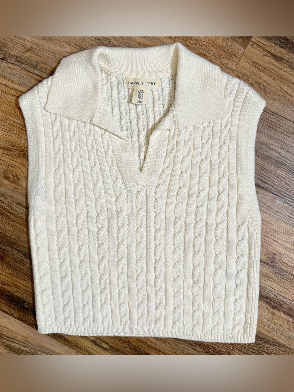 Happily Grey Cream Cable Knit Collared Sweater Vest Size S